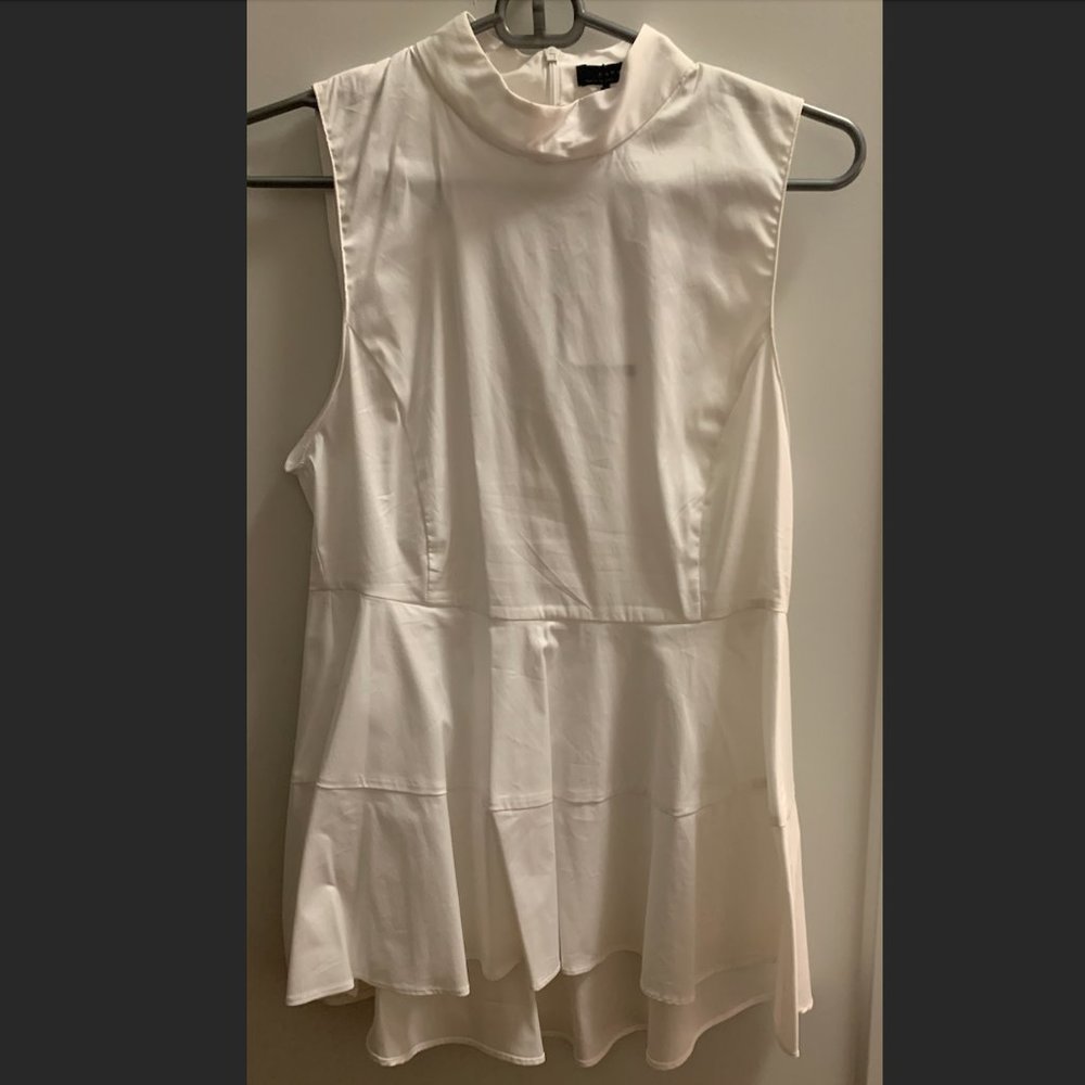 Zara Woman Mock Neck White Sleeveless Blouse